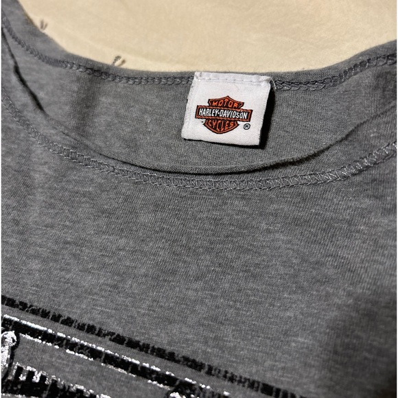 Harley Davidson Rhinestone Shirt Sleeve Gray Black Skull Motorcycle Sz Large - Picture 5 of 12